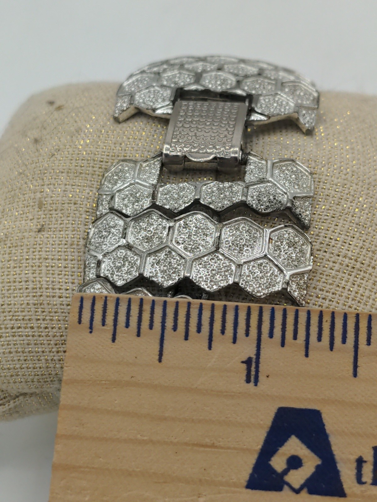 Coro Silver Chunky Geometric Pattern Bracelet Mod… - image 4