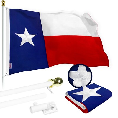 NEW G128 Texas Flag & Flagpole, 5FT White Pole and 2x3FT SPUN Flag