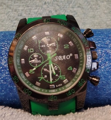 Dynamic SBAO Silicone Sports Watch Chronograph Dial Black & Green