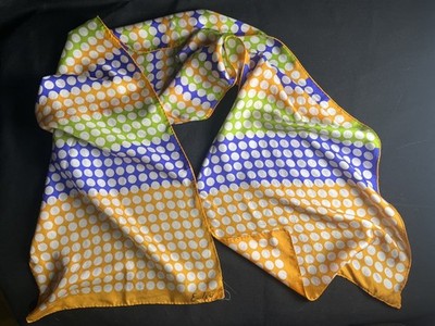 Vintage ECHO Japanese Long Rectangle Silk Scarf 64 x 15  Multicolor w/ Dots
