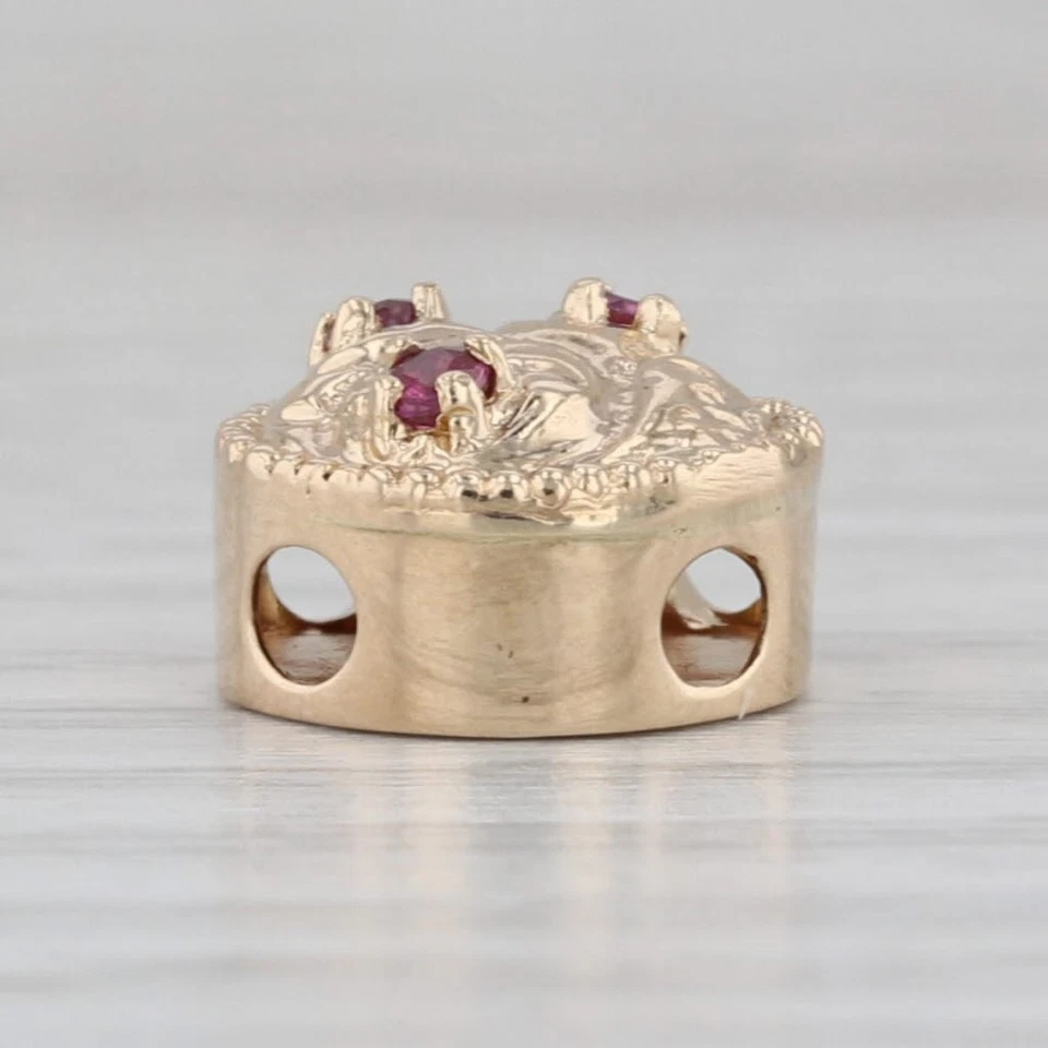 Old Victoria Ruby Flowers Slide Bracelet Charm 14k Yellow Gold Vintage - Image 3 of 4