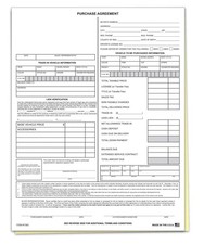 Vehicle Purchase Agreement Forms 2-Part 100 Pack Auto Dealer Car Bill of Sale
