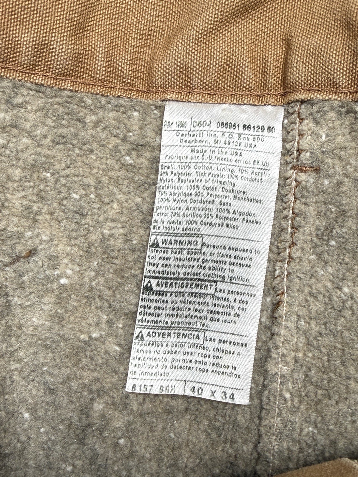 VTG Carhartt B157 BRN Fleece Lined Double Knee Front Work Pants 40x32 Brown Duck thumbnail 6