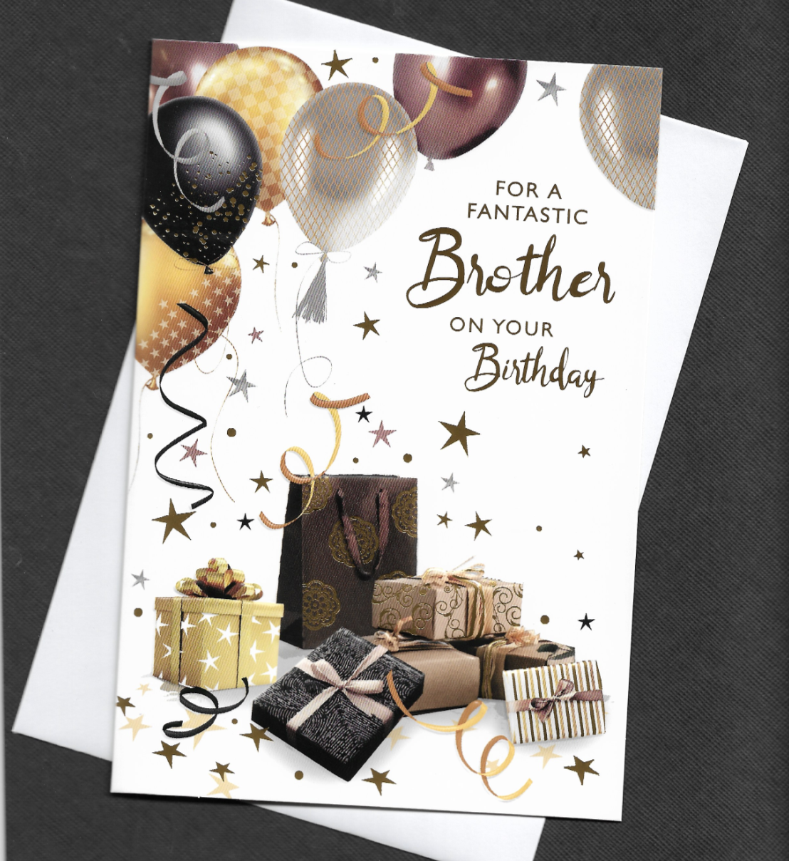 Brother For A Fantastic Brother Birthday Card Gold Balloons Presents 19x13cm