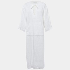 Zimmermann White Palm Tree Terry Cotton Fringed Kaftan Dress M
