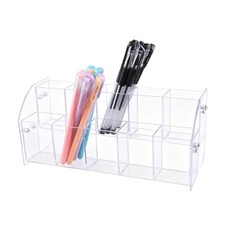 Multi-Compartment Clear Acrylic Pen Holder for Desk Slanted Desktop Pencil ...
