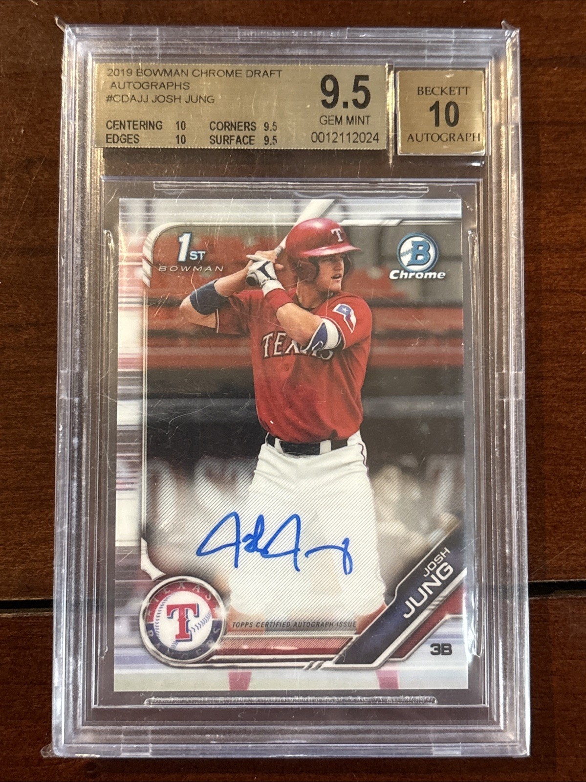 2019 Bowman Draft Chrome Josh Jung 1st Bowman Auto BGS 9.5 Mint Rangers