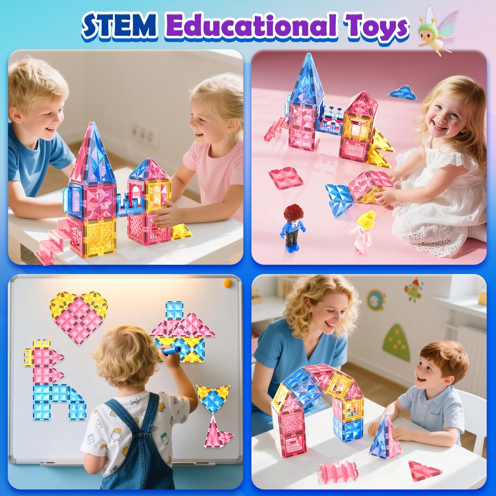 Magnetic Tiles Diamond Building Blocks Princess Castle 3-8 Years Soyee Toys Boys - Image 3