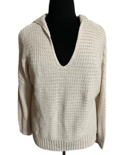 Rachel Zoe Preppy Knit Popover Hoodie Sweater Ivory Cotton Blend Women’s Large