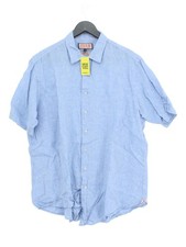 Thomas Pink Men's Shirt L Blue 100% Linen Basic