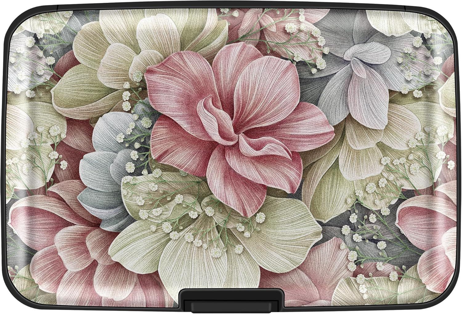 Credit Card Holder for Women, RFID Blocking, Happy Flower Aluminum Alloy Hard Ca