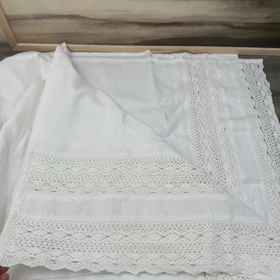 Cortina de lino de encaje de ganchillo GreenRow sin forro 48”x84” blanca nueva sin etiquetas Foto 2 de 4