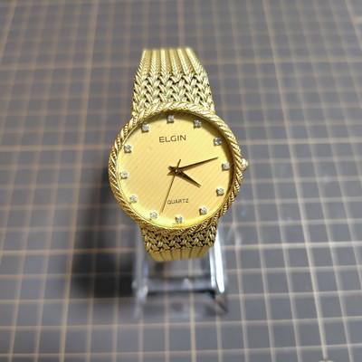 Chapado en Laton ゴールド　Mgs-23 Elgin Fk278 Analog Quartz Men Anonymous Shipping Gold Watch