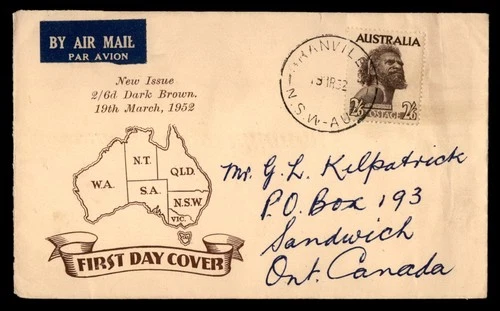 Mayfairstamps Australia FDC 1952 Aborigine Man Map First Day Cover aaw_35137