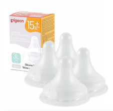 Pigeon Silicone Nipple 3L with Latch-On Line, 15Months , 4ps, Natural Feel