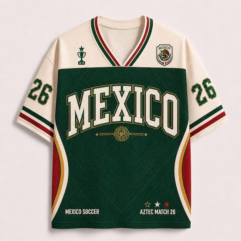 Retro Mexican Soccer Mesh Jersey, Mexican Football Fan Shirt, Match Day Tee