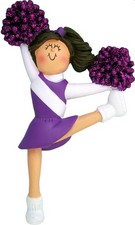 Cheerleader Purple Uniform Brown Personalized Christmas Tree Ornament