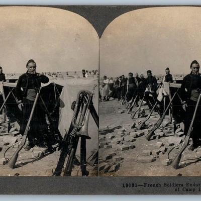c1917 WWI French Soldiers Enduring Hardships Camp Life Stereoview Army V50