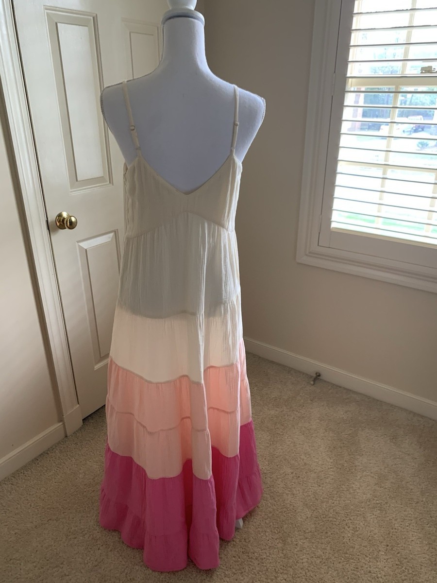 Julie Brown NY Color Block Ombr Pink Maxi Dress Medium Cotton Adjustable  Strap | eBay