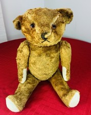Antique French Mohair Teddy Bear: Sad Face Excelsior Stuffed 16.5" Jointed 1920s