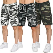 Enzo Mens Cargo Shorts Elasticated Lightweight Multi Pocket Camo Half Pants