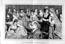 Original Old Antique Print 1872 Peeresses Gallery House Lords Ladies Dresses