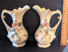 2 Norleans Taiwan Flowered Ceramic Pitchers