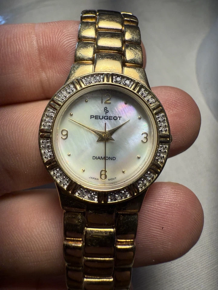 Reloj Damas Vintage Peugeot 782 Madreperla Diamante Genuino Cuarzo Tono Dorado Foto 2 de 4