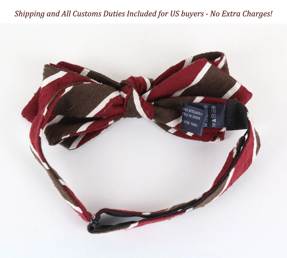 Pajarita de seda a rayas marrón rojo blanco SUITSUPPLY para hombre ~46 cm clásica mariposa Foto 2 de 4