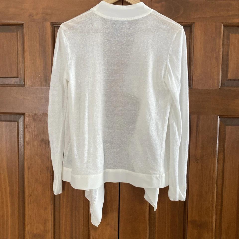 Cárdigan Lauren Ralph Lauren Crema Mezcla de Lino Frente Abierto Estilo Cascada Talla M Foto 2 de 4