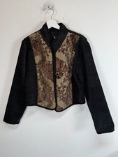 A La Mode Vintage Black Brocade Panel Cropped Jacket Made in USA Size Medium