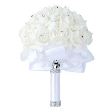 White Wedding Bouquet Crystal Roses Artificial Bridal Flowers Party Church