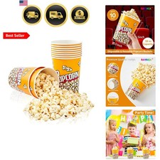 Popcorn Buckets Disposable 32oz Retro Style Paper Leak Proof Popcorn Containe...