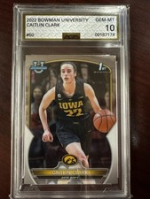 2022-23 BOWMAN CHROME UNIVERSITY CAITLIN CLARK RC 1ST IOWA ROOKIE AGS 10 GEM!