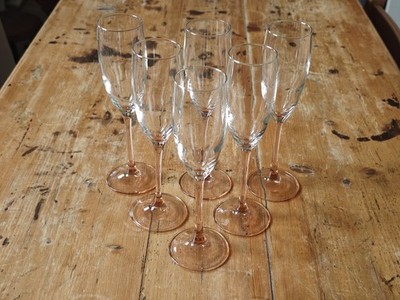 6x Luminarc Sektgläser Glas rosa rosé Stiel     Vintage Frankreich 