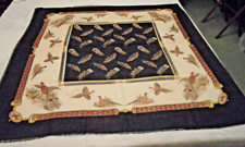 VINTAGE Ivory w/Blk edge Pheasant themed Designer Scarf 30"x32: Acrylic Japan