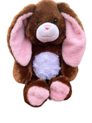 Build A Bear Dark Brown Bunny Rabbit Sparkly Pink Ears & Feet White Belly