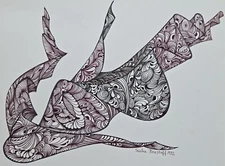 Sascha Brastoff Original Drawing Ink Pen Abstract Surreal Modernist Vintage