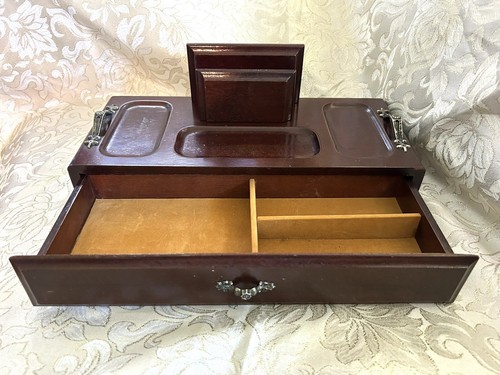 Vintage London Leather Men's Gentlemen's Wooden Jewelry Organizer Dresser Valet