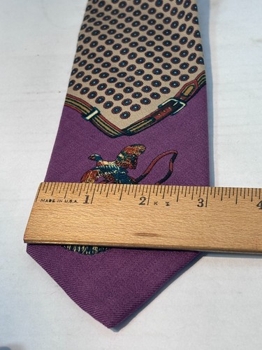 Chaps Ralph Lauren Necktie Wool Silk USA Pheasant Hunting Purple 3" Vintage Hunt - Picture 4 of 7