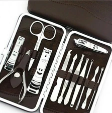 12p Professional manicure pedicure set grooming kit  tool tweezers nail Clippers