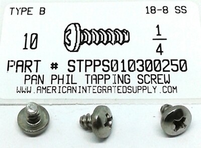 #10x1/4 Pan Head Phillips Tapping Screws Type B 18-8 Stainless Steel (200)