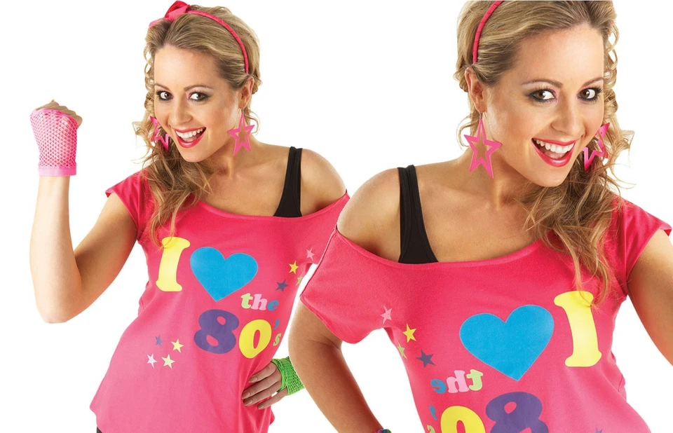 Damas I LOVE THE 80s Camiseta Retro Neón Años 80 Camiseta Vestido Elegante Fiesta Adulto Foto 2 de 3