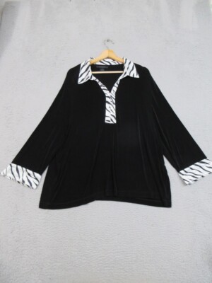 Kiara Shirt Women 8 Black Zebra Trim Mob Wives Bold Glamour Trendy Statement
