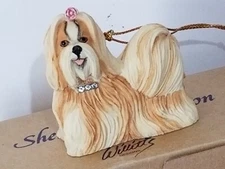 NIB Blonde /Gold Dog Shih Tzu Christmas Ornament Resin 89207 Sherratt & Simpson