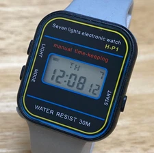 Seven lights Electronic Quartz Watch Men Black Digital Alarm Chrono New Battery