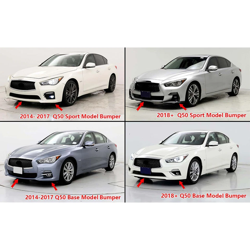 Divisor de labios parachoques delantero negro brillante estilo V1 para Infiniti Q50 Sport 2018-2024 Foto 2 de 4