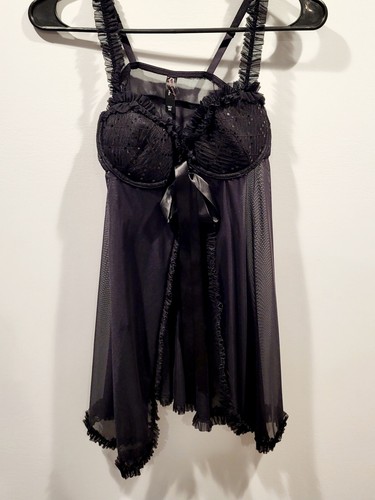 Babydoll Lingerie Victoria’s Secret Violet Et Noir Taille 34C - état Doucement Porté