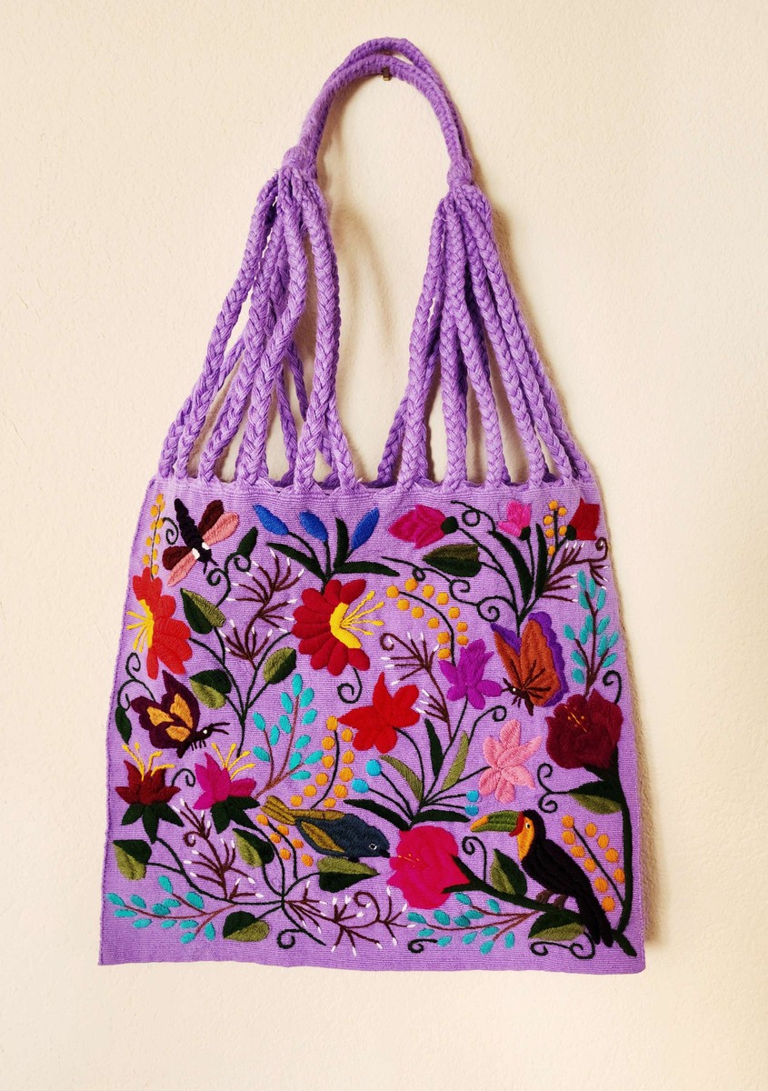 Chiapas tote color violet tone handmade wove in backstrap loom bag