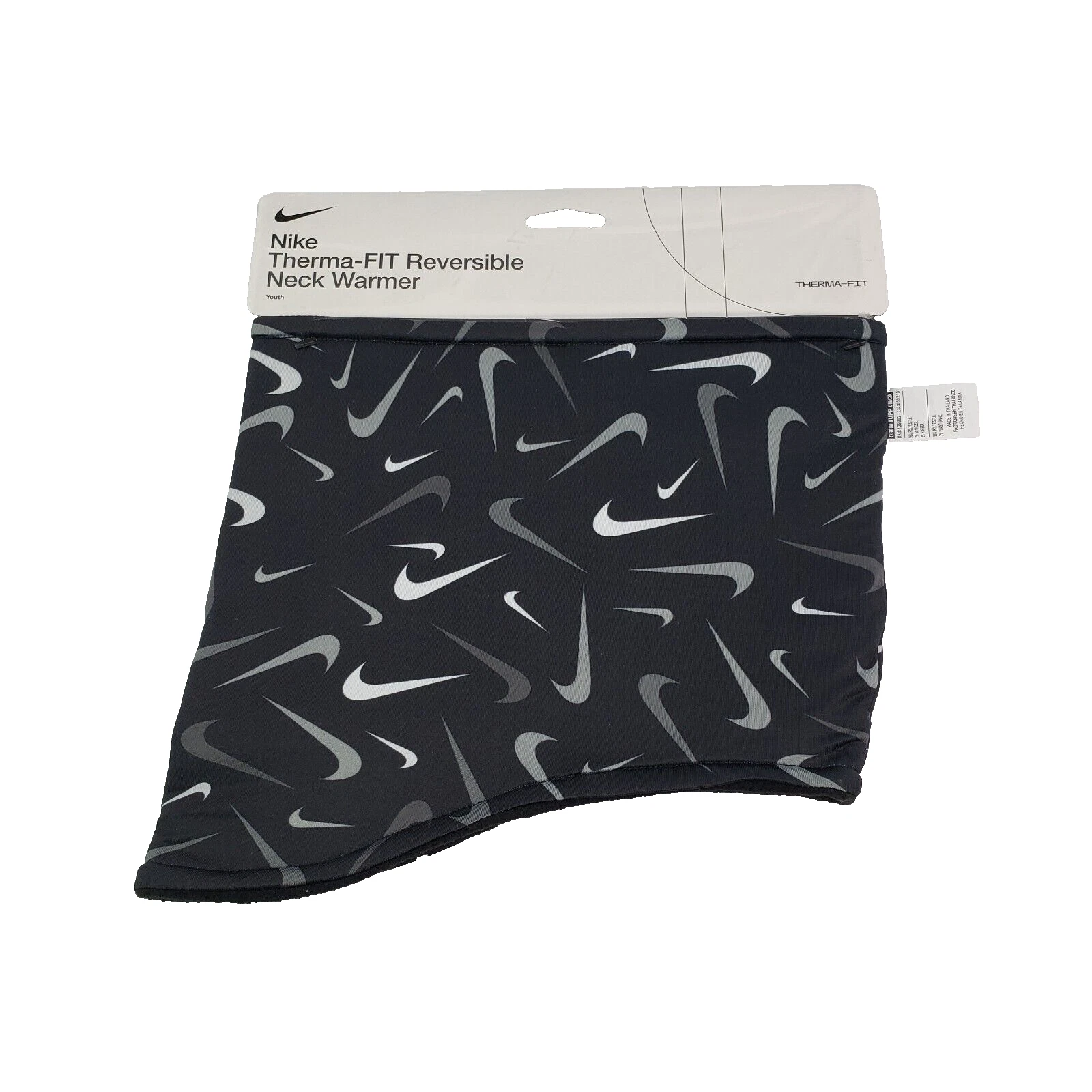 Nike Youth Therma Fit Reversible Black Swoosh Logo Neck Warmer